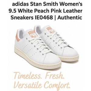 New!!‎ Adidas Stan Smith Women's 9.5 White Peach Pink Leather Sneakers IE0468